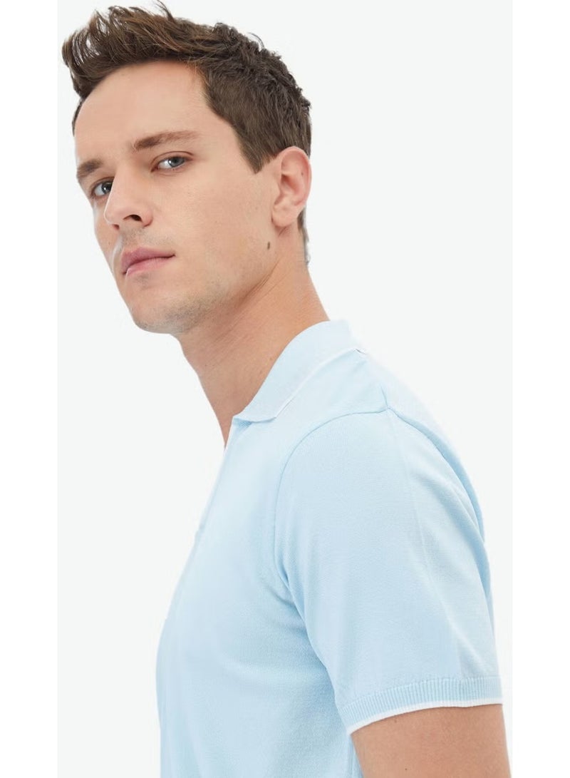 Kip Light Blue Polo Neck Plain Knit Knitwear - Image 3